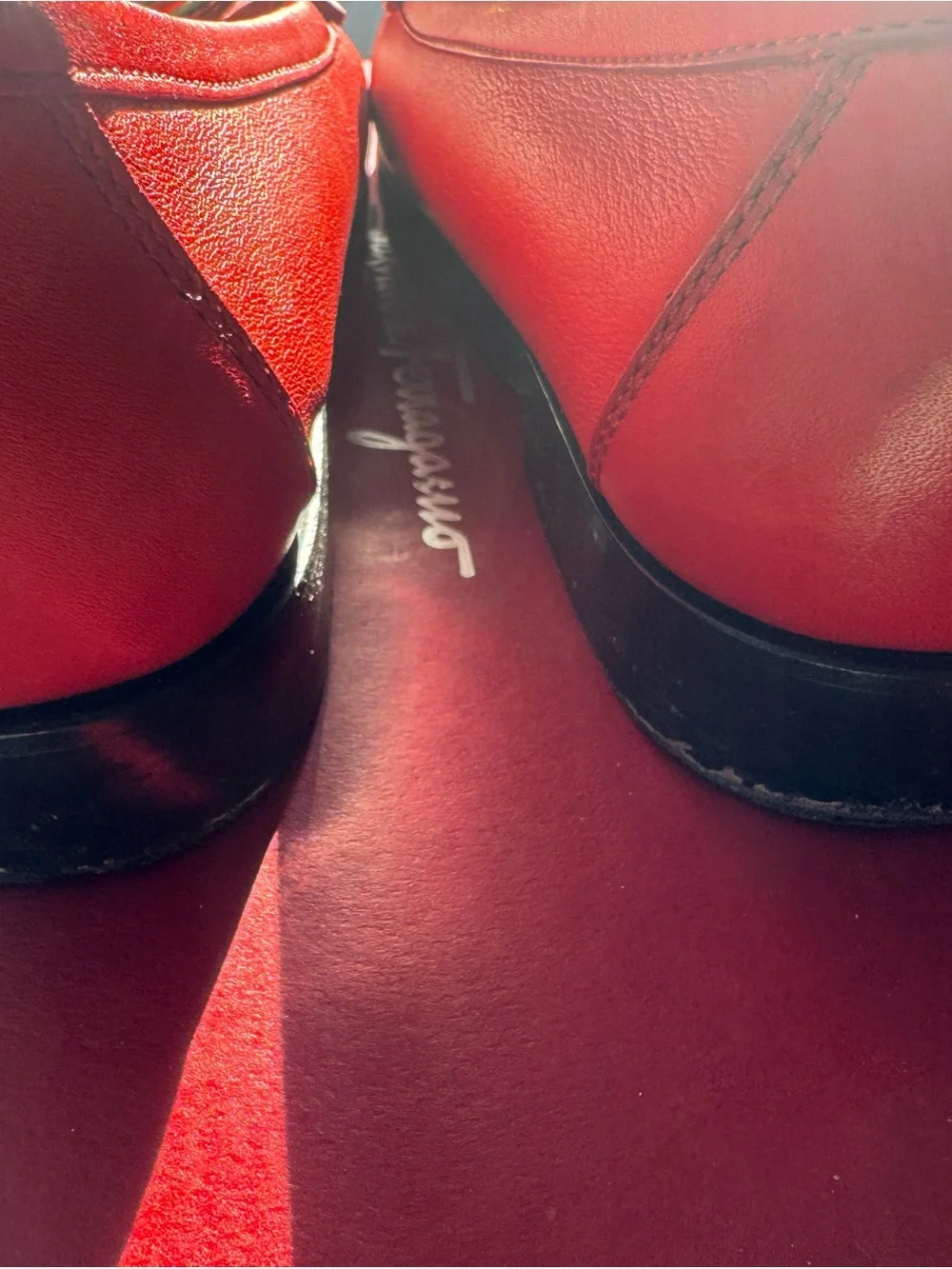 Salvatore Ferragamo Red Leather Vara Bit Loafers with Gold Hardware - Picture 6 of 11
